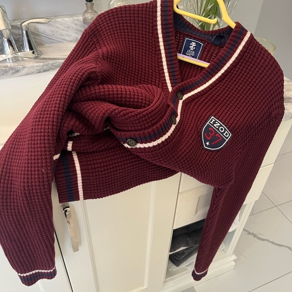 izod classic knit preppy dressing rich sweater size medium burgundy golf sweater - Picture 5 of 17